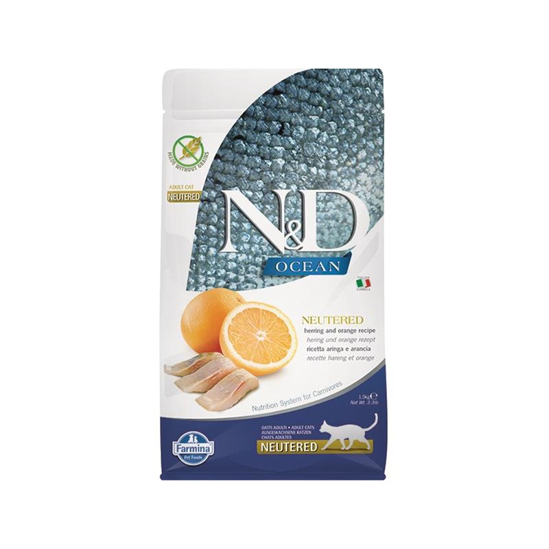 Farmina N&D cat OCEAN (GF) adult, neutered, herring & orange 1,5 kg